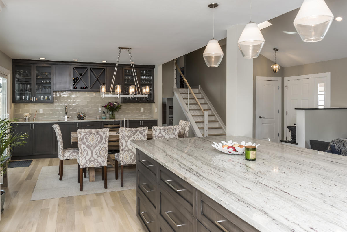 Sophistication: custom dining area from kitchen