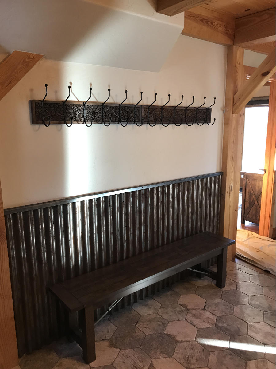 Custom mud room: bench, waynes coating and coat rack